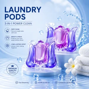 Cápsulas de Gel de Detergente Ecológico 3 em 1 Descartáveis para Limpeza de Vestuário com Remoção de Odores e Baixa Espuma