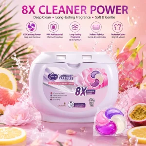 Suministro de fábrica de cápsulas de lavandería 4 en 1 de 12 g x 60 unidades con perfume floral y fórmula antibacteriana