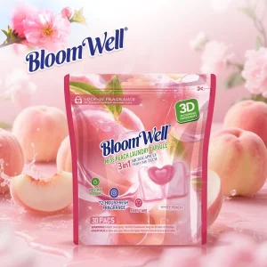 OEM 3 Chamber Laundry Detergent Pods Peach Scent High Concentrated Laundry Capsules with Long Lasting Fragrance