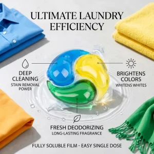 OEM ODM High Efficient Eco Friendly Disposable Solid 3 in 1 Apparel Detergent Capsules Pods
