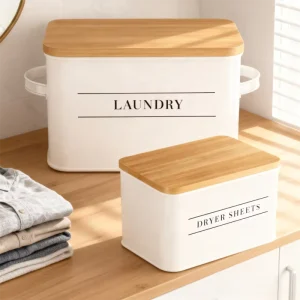 2 Pcs Warehouse Modern Metal Laundry Pods Holder Container with Lid for Laundry Room Decor and Accessories