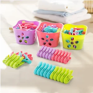 30pcs Eco Friendly Plastic Clothes Pegs Multifunction Laundry Organizer with Spring & Basket Hanger for Quilt Towel Clips Tools