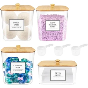 3+1 Pack Laundry Pods Container Clear Laundry Room Organization Containers Detergent Powder Storage Boxes Dryer Sheet Holder