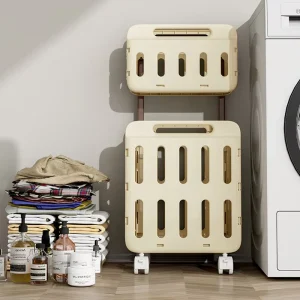Collapsible Laundry Basket Breathable Mildew Proof Plastic Laundry Basket 2 Tier Laundry Basket with Pull Rod