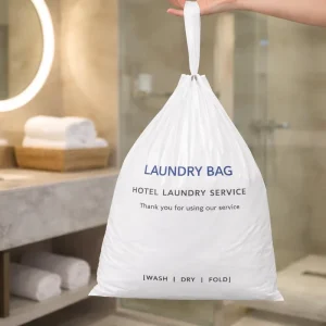 Custom Disposable PE Drawstring Laundry Bag for Hotel Dirty Clothes Storage Travel Laundry Bag Packaging for Garment Use