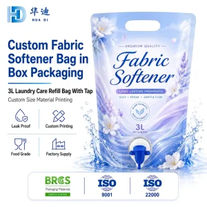 Custom Fabric Softener Bag in Box 3L Tap Valve Leak Proof Liquid Refill Packaging for Laundry Care Brand