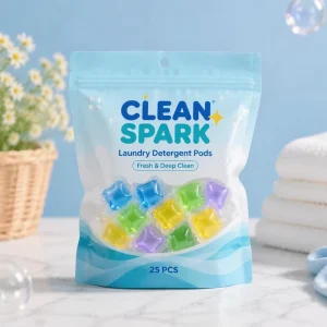 Custom Gravure Printed Stand Zipper Pouches 15pcs PET Mylar Childproof Food Grade Personal Care Laundry Pod Packaging