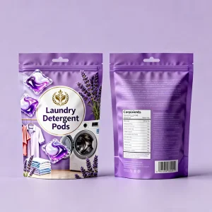 Custom Print Resealable Zipper Plastic Stand Up Pouch Packaging Laundry Detergent Pods Bags With Window