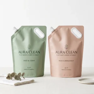 Custom Printed 500ml 1L 2.5L Laundry Detergent Spout Pouch with Plastic Handle Stand up Liquid Detergent Packaging Bag