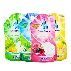 Bolsa de Pouch de Grifo Refillable Impresa Personalizada de Detergente, Bolsa de Plástico de Pie para Líquido para Lavavajillas de 1 Litro