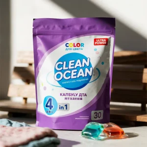 Custom Printed Standing Pouch Packaging for Laundry Detergent Pods Brush and Plastic Laundry Pod Packaging Bags