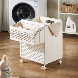 Foldable Durable Space Saving Laundry Organizer With Wheels Plastic Large Capacity Laundry Basket for Clothes and Towels