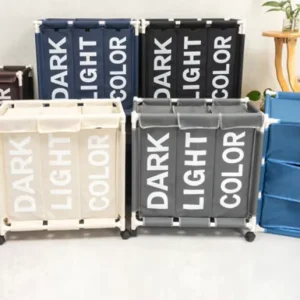 Foldable Laundry Basket Organizer for Dirty Clothes Laundry Hamper Large Sorter Three Grids Collapsible Folding Basket