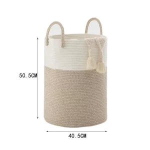 Large Woven Cotton Rope Laundry Hamper for Storage of Dirty Clothes Toys and Blankets in Bathroom