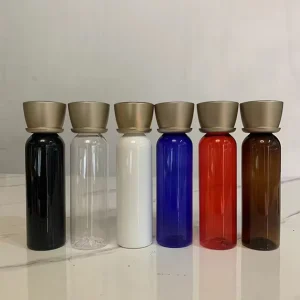 Botella de tónico cosmético de plástico PET de 100ml 120ml, transparente, blanca, negra, marrón, con tapa de tornillo dorada