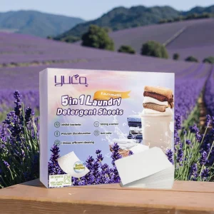 OEM Biodegradable 5 in 1 Lavender Scent Beads Laundry Detergent Strip Sheets Apparel Laundry Tablets Soap Cleaning Sheet