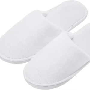 OEM Custom Eco Friendly White Luxury Spa Coral Fleece Closed Toe EVA Sole Disposable Slippers for Hotels with Logo