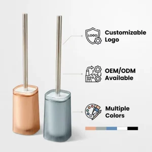 Professional Hotel Bathroom Accessories Stainless Steel Toilet Brush with Aesthetic Ribbed Storage Bucket Holder
