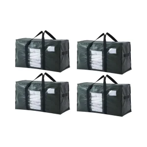 Reusable Moving Bag Extra Large Storage Totes with Clear Window Tag Pocket Heavy Duty Waterproof Woven Packing Bag for Laundry