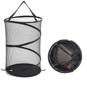 Round Laundry Baskets Polyester Mesh Steel Frame Storage Organizer With Convenient Lid for Laundry Hamper