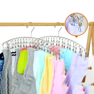Stainless Steel Laundry Clothes Rack Socks Clothes Hanger with 8 10 12 16 20 Clips Windproof Drying Clip
