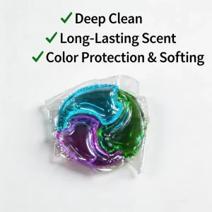 Three chamber Eco Friendly Disposable Gel Laundry Detergent Pods with Deep Clean Long lasting Fragrance for Apparel